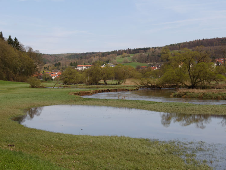 Überflutete Wiesen an der Fulda bei Kämmerzell. 