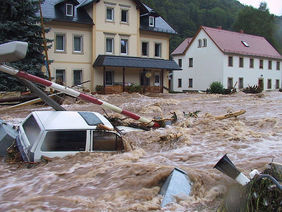 Überflutungen in einem Dorf