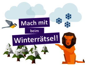 Illustration: ÖkoLeo kündigt das Winterrätsel an